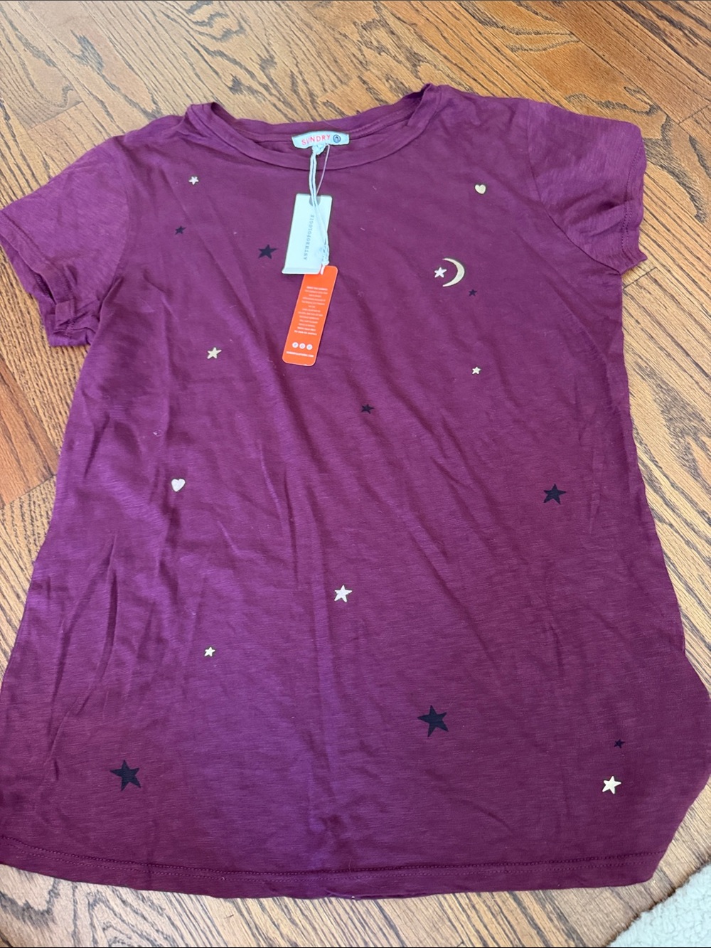 Sundry Burgundy Short Sleeve Tee with Star & Moon Motif
